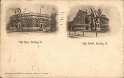 Post Office and High School Postcard