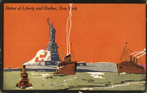 Statue of Liberty and Harbor - Art Deco New York