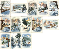 Lot of 13: Art Deco Winter Scenes Artist Signed Postcard Postcard Postcard