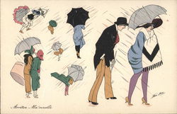 People with Umbrellas Postcard