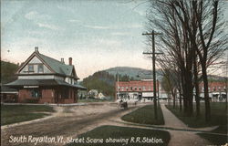 Street Scene Showing R.R. Station South Royalton, VT Postcard Postcard