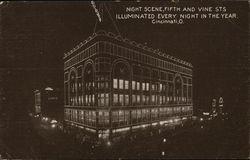 Night Scene, Fifth and Vine Sts. Cincinnati, OH Postcard Postcard