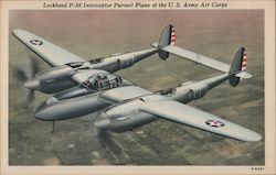 Lockheed P-38 Interceptor Pursuit Plane of the U.S. Army Air Corps Postcard