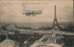 Aeroplane Circling the Eiffel Tower Postcard
