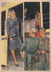 Woman Train Conductor, German Soldiers Postcard