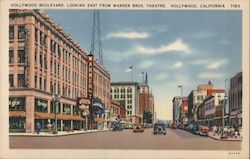 Hollywood Boulevard, Looking East from Warner Bros. Theatre Postcard
