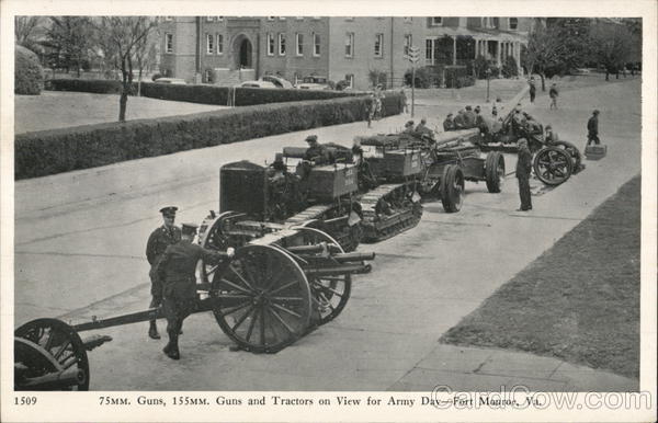 75mm Gus, 155mm Guns and Tractors on View for Army Day Fort Monroe Virginia