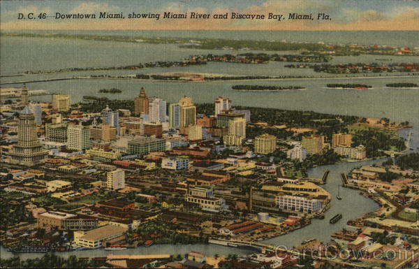Downtown Miami, showing Miami River and Biscayne Bay Florida