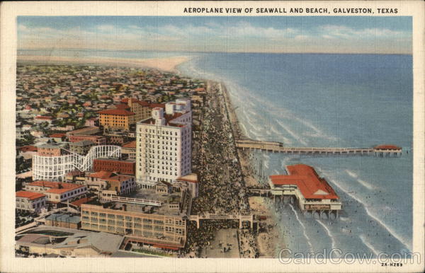 Aeroplane View of Seawall and Beach Galveston Texas