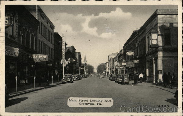 Main Street Looking East Greenville, PA Postcard