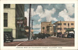 Looking West on Fourteenth Street Gulfport, MS Postcard Postcard Postcard