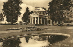 Monticello - West Front, Showing Recently Restored Gardens and Fish Pond Postcard