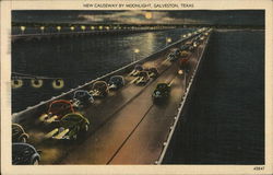 New Causeway by Moonlight Galveston, TX Postcard Postcard Postcard