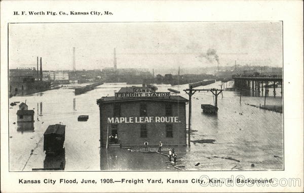 Kansas City Flood, June, 1908 - Freight Yard, Kansas City, Kan., in Background