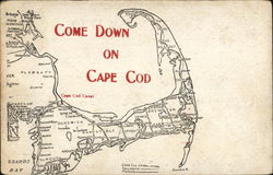 Map - Come Down on Cape Cod Massachusetts Postcard Postcard Postcard