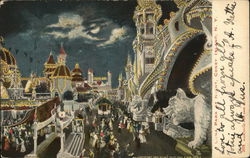 Luna Park at Night, Coney Island Postcard