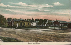 Depot and Library Pittsfield, ME Postcard Postcard Postcard