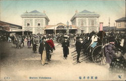 Station Yokohama, Rickshaws Japan Postcard Postcard Postcard