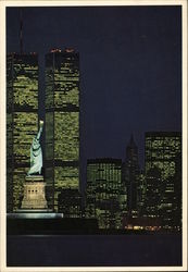 Twin Towers Lit Up at Night New York World Trade Center