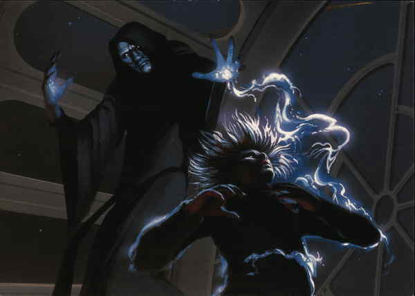Star Wars - Emperor strikes Luke with bolts of energy.