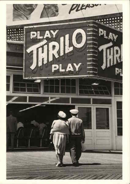 Couple Walking Near Play Thrilo Play Sign c. 1955 Atlantic City New Jersey
