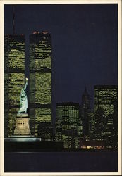 Twin Towers Lit Up at Night New York, NY World Trade Center Postcard Postcard Postcard