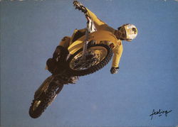 Motorcyclist Jumping Bike Postcard