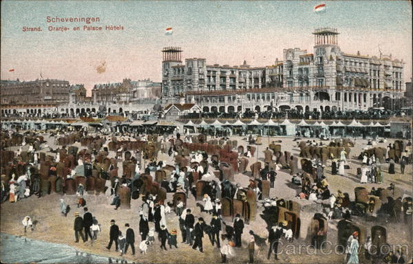 Scheveningen. Strand. Oranje en Palace Hotel. The Hague Netherlands