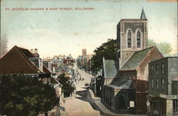 Saint Nicholas Curch & High Street, Guilford Postcard