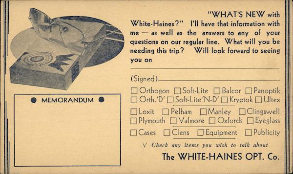 White-Haines Opitcal Company Advertising