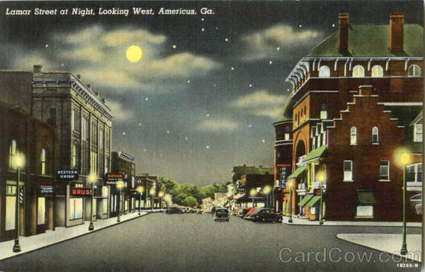 Lamar Street At Night Americus Georgia