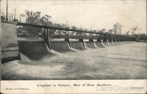 Irrigation in Victoria. Weir of river Goulburn Australia