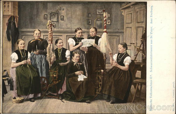 Badische Volkstrachten, Schwarzwälderinnen aus St. Peter, Amt Freiburg Germany