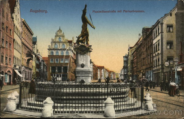 Augsburg. Maximallanstraße mit Merkurbrunnen. Ausburg Germany