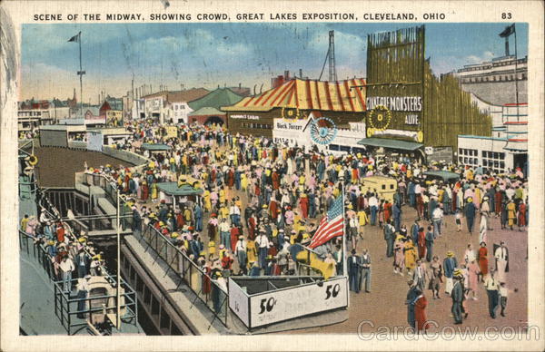 Scene of the Midway, Showing Crowd, Great Lakes Exposition Cleveland Ohio