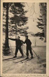 The Start of a Romance on the Ski Trail Postcard