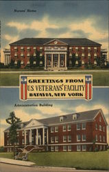 Greetings from U. S. Veterans' Facility - Nurses' Home, Administration Building Batavia, NY Postcard Postcard Postcard