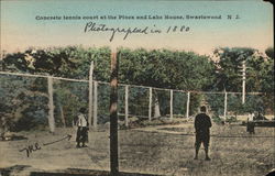 Concrete Tennis Court at the Pines and Lake House Swartswood, NJ Postcard Postcard Postcard