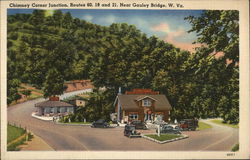 Chimney Corner Junctions, Routes 60, 19 and 21 Gauley Bridge, WV Postcard Postcard Postcard