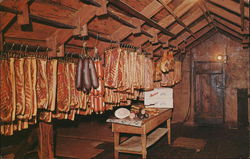 Amana Meat Shop - Meats hang from the garret rafters to be aged and hickory smoked Iowa Postcard Postcard Postcard