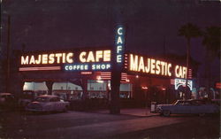 Majestic Cafe - 1960's Night Scene Blythe, CA Postcard Postcard Postcard