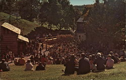 Large Group Seated On Grass Outdoors - Bob Evans Farms Postcard