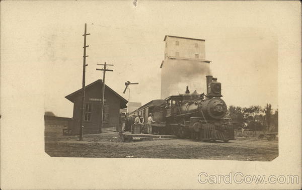 Depot, Locomotive, Grain Elevator Kilbourne Illinois
