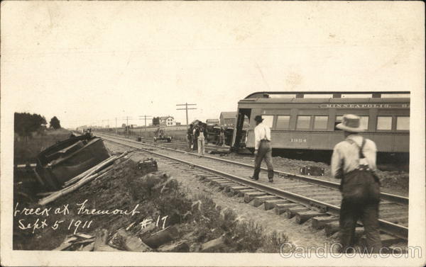 Train Wreck - Men Walking Along Tracks Fremont Wisconsin