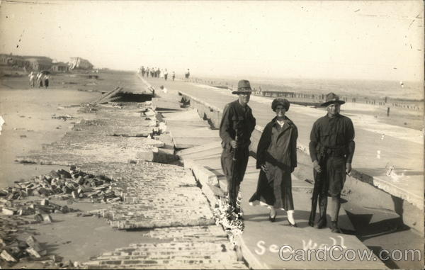 Soldiers Walking the Sea Wall Galveston Texas