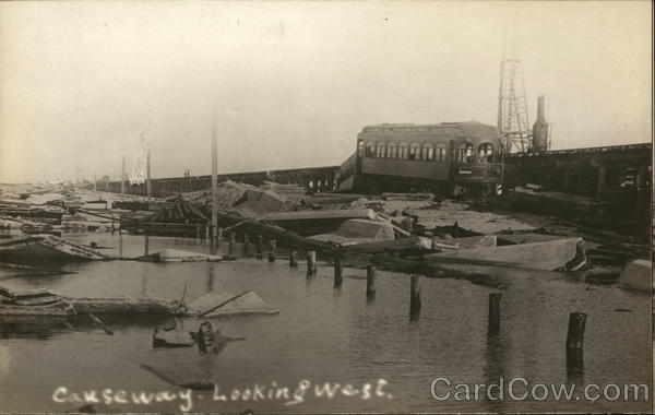 Causeway Looking West During Flood Galveston Texas