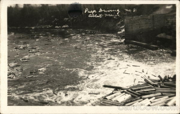 Pulp Driving - Floating Logs down River Abbot Maine