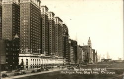 The Stevens Hotel and Michigan Ave. on the Sky Line Chicago, IL Postcard Postcard Postcard