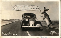 Large Rabbit Scolds A Driver Hogging The Road Exaggeration Postcard Postcard Postcard