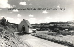 Church Moving Through Danube Mine Coleraine, MN Postcard Postcard Postcard